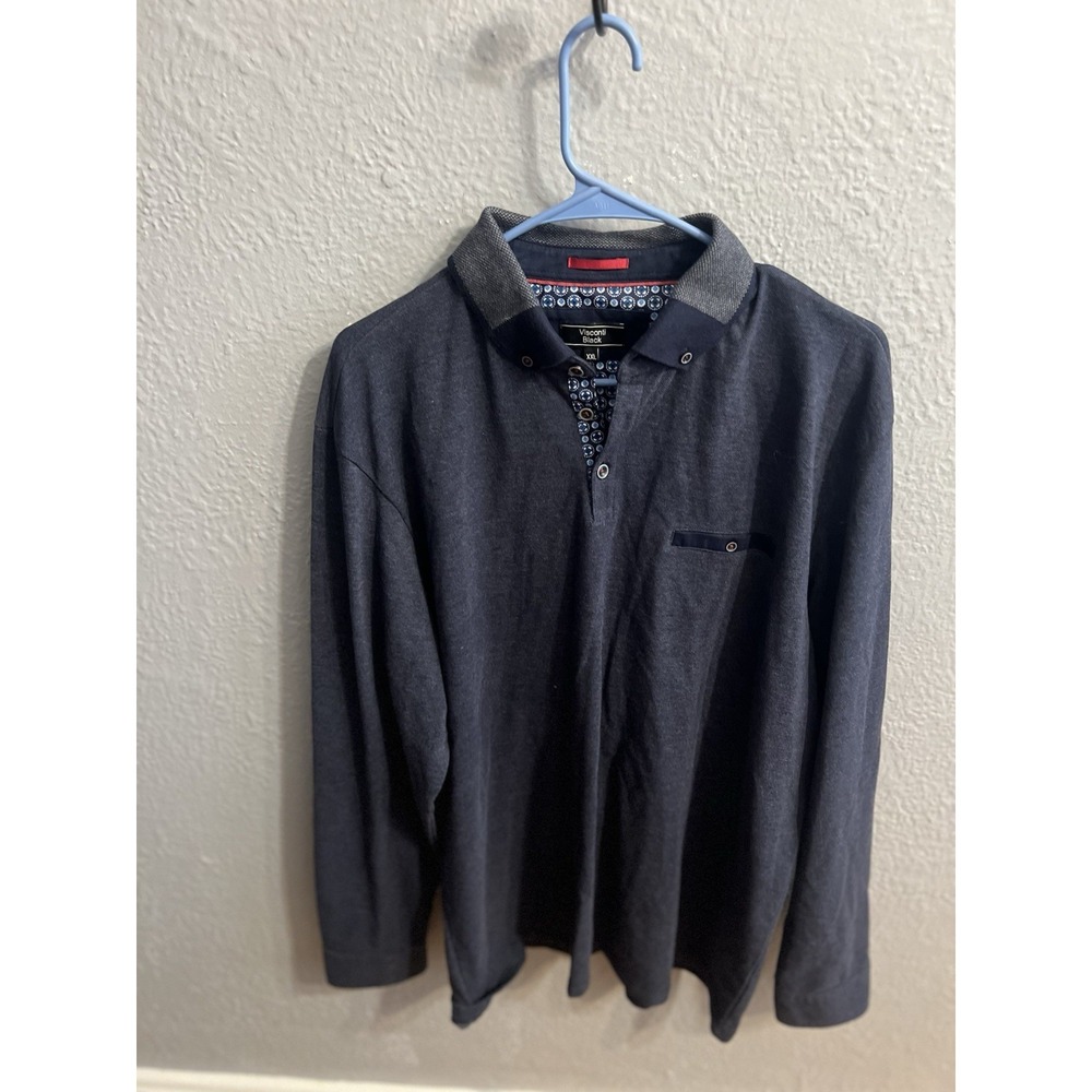 Visconti Black 1/4 Button Pullover Mens Bluish‎ Long Sleeve Size XXL